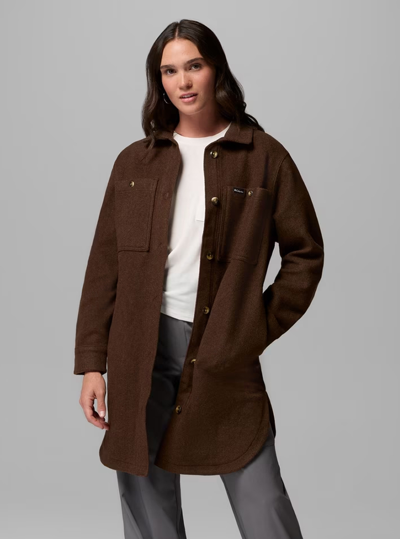 Woman in a brown fleece jacket