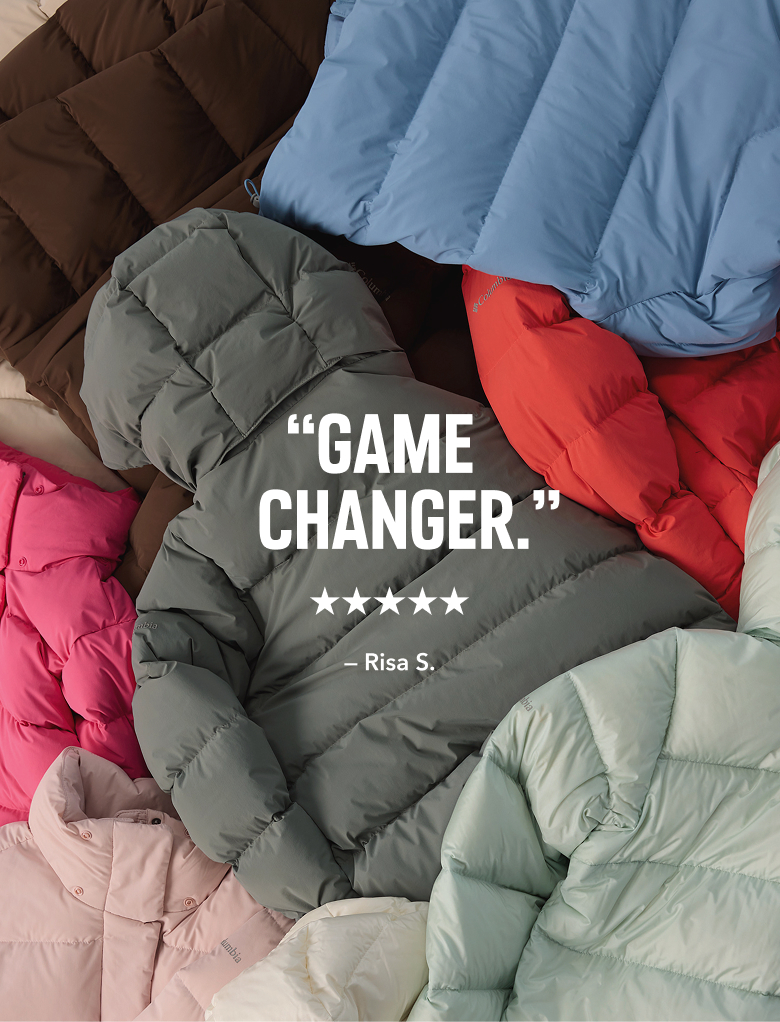 A pile of colorful puffers with text: 