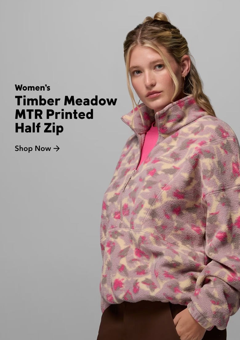 Women's pink patterned Timber Meadow MTR Printed Half Zip. Shop Now