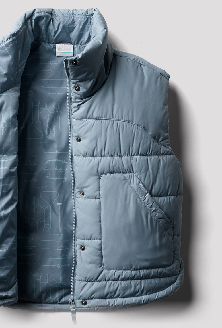 A light blue Columbia vest. 