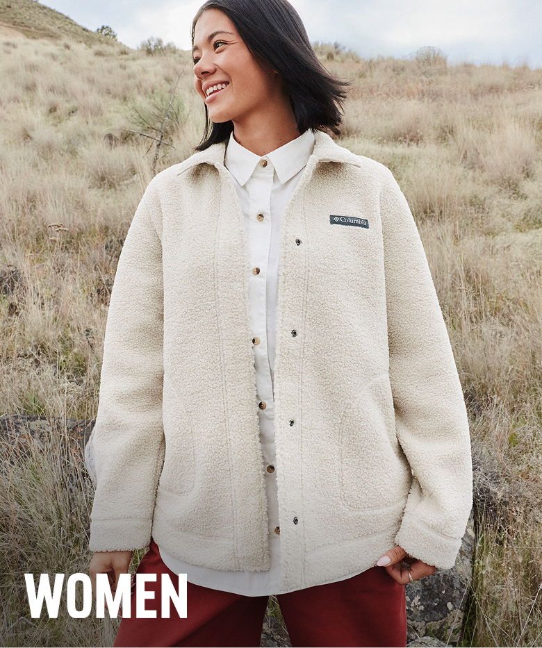 Women's white fleece shacket.