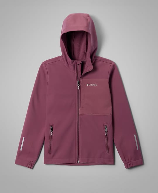 Flatlay of mauve softshell jacket.