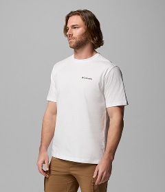 A man wearing a white t-shirt.