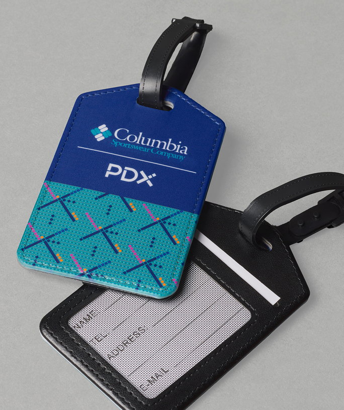 Free gift with purchase. PDX carpet print luggage tag.