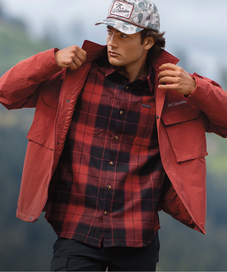 Men's red shirt jacket.