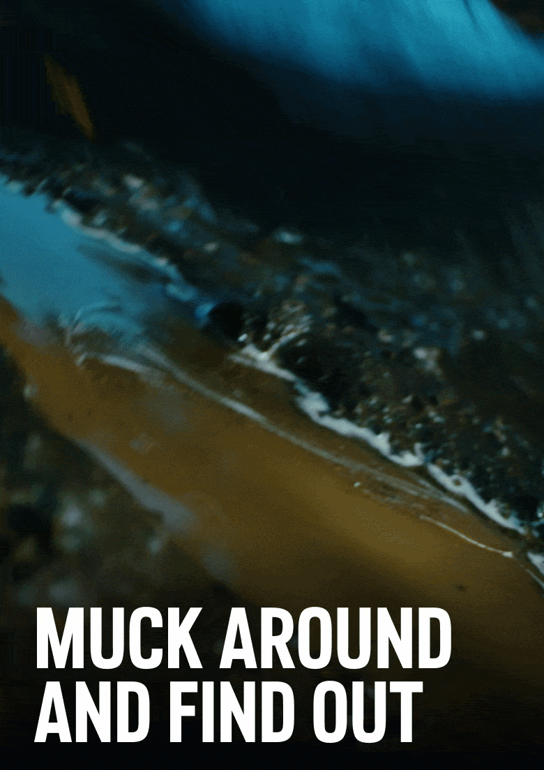 Muck around and find out. Gif of close up shots of hiker's boots stomping through muddy puddles.