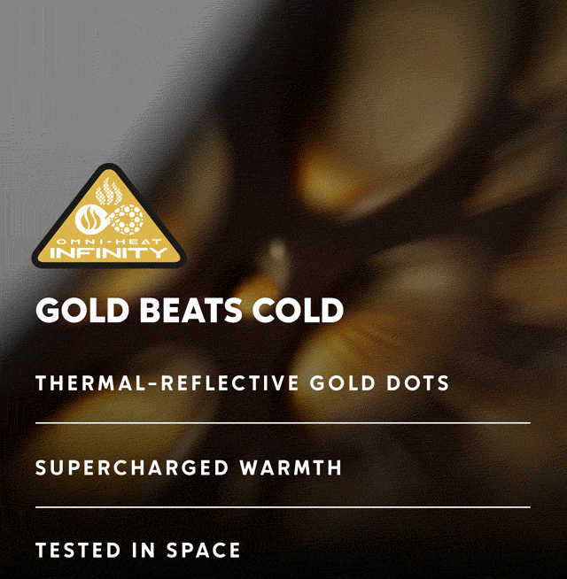 Close-up of gold dots with text: GOLD BEATS COLD